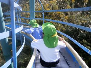 ローラー滑り台を滑る画像