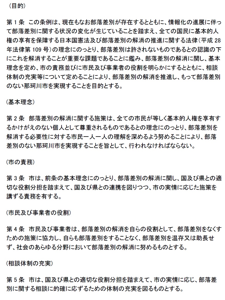 那珂川市部落差別の解消の推進に関する条例　第1条から第5条まで