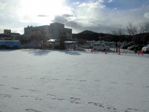 園庭一面に雪が積もった画像